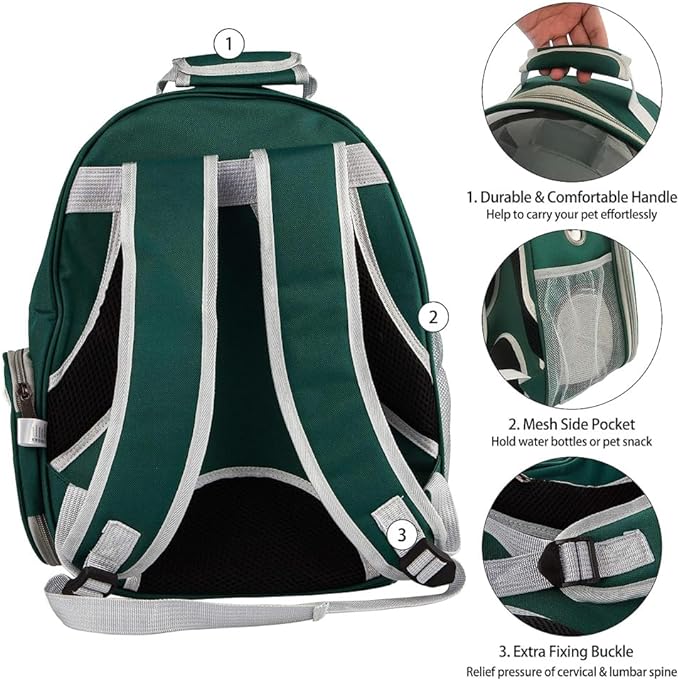 Cat Backpack, Pet Carrier Bag for Cats & Small Dogs (Green)