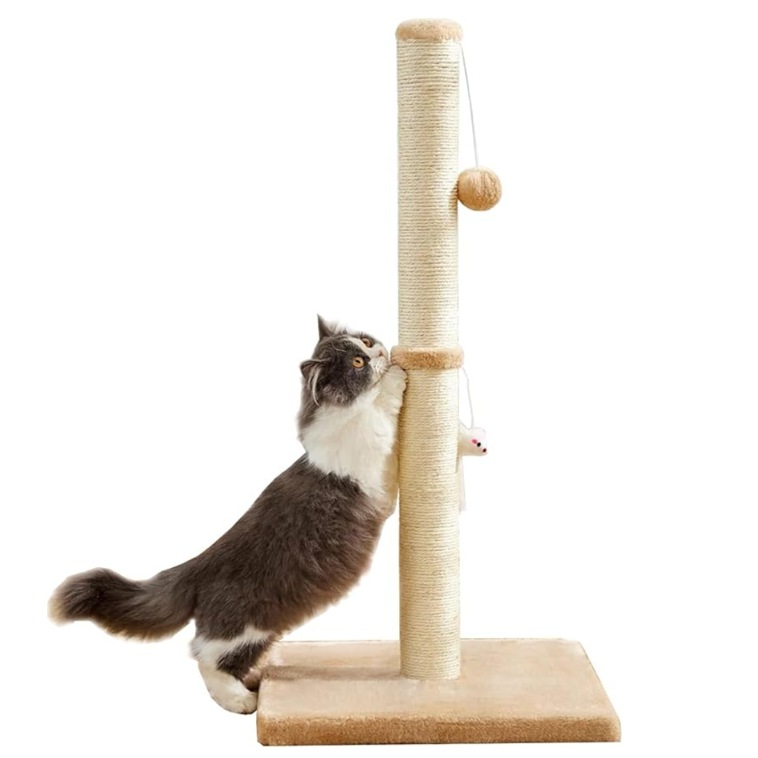 Cat Scratching Post for Indoor Cats,Cat tree with Sisal Rope Durable,Cat Scratcher with Hanging Ball and Mouse Toy (32 inches/80cm Tall, Beige)