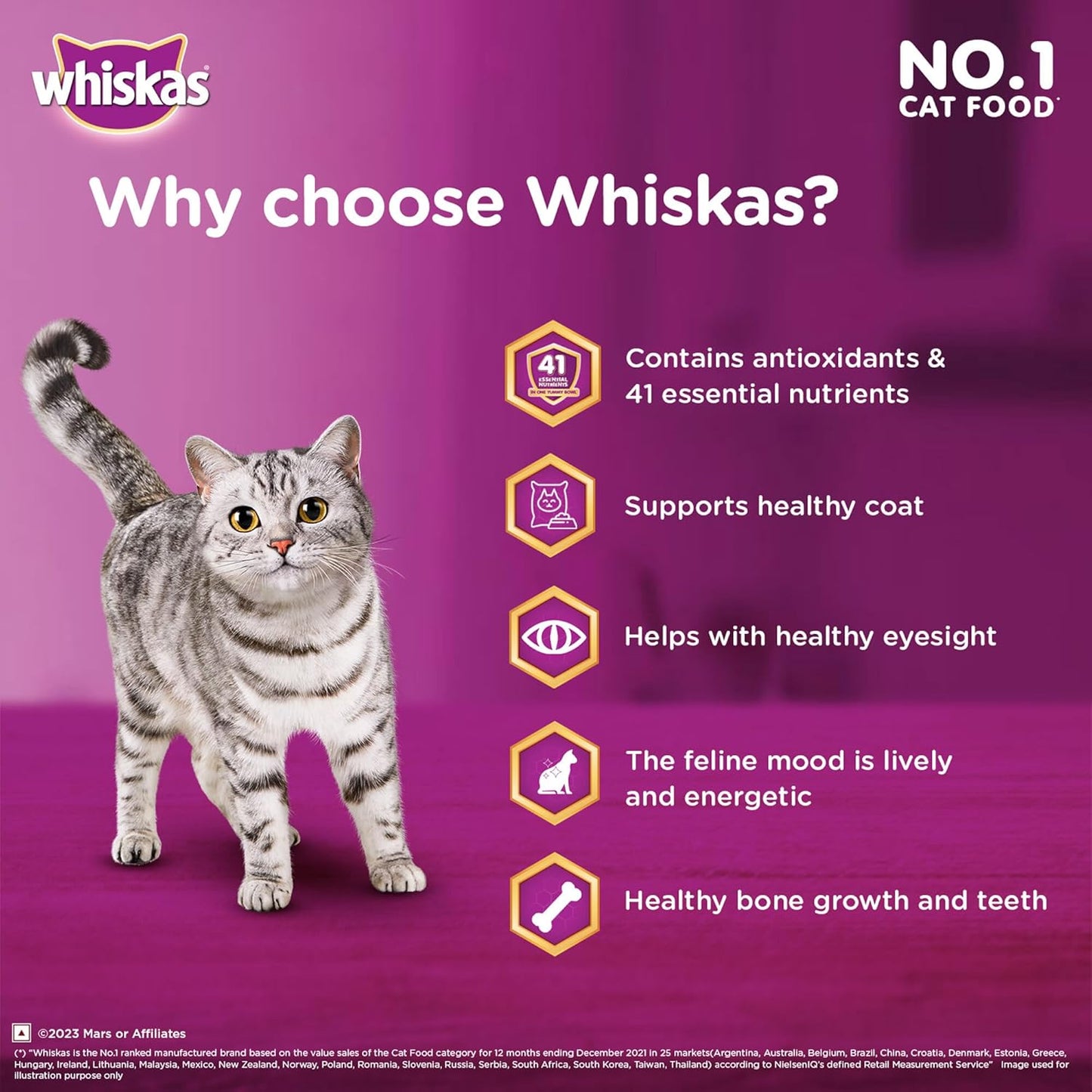 Whiskas Adult (+1 year) Dry Cat Food, Chicken Flavour, 1.2kg Pack