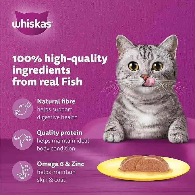 Whiskas Oceanfish in Jelly Wet Cat Food Pack of 1x80g, Wet Food for 1+ Years Adult Cats, Complete and Balanced Nutrition Pets971.com