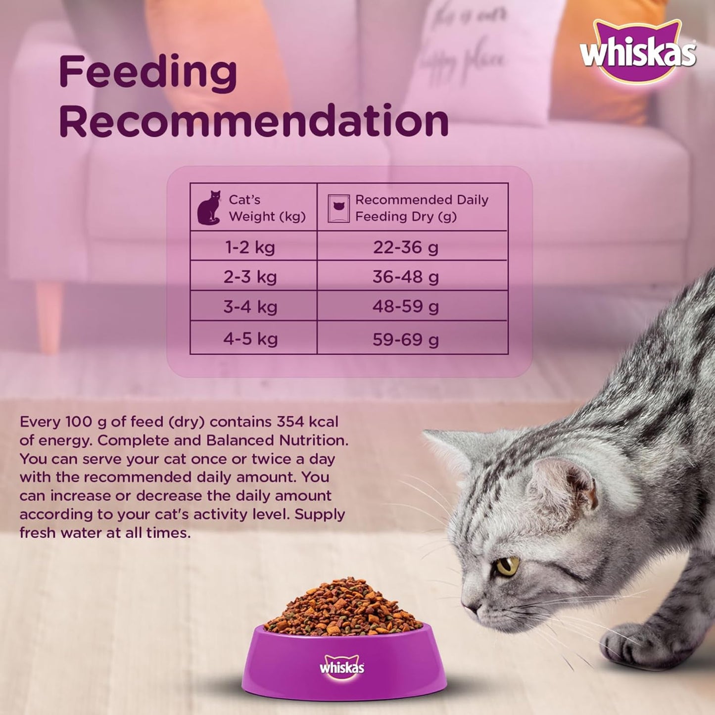 Whiskas Adult (+1 year) Dry Cat Food, Chicken Flavour, 1.2kg Pack