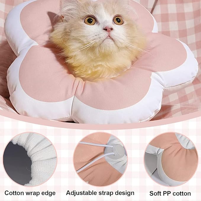 Adjustable Cat Cone Recovery Collar, Dog Cone Alternative After Elizabeth Collar Surgery to Stop Licking Soft Dog Cone, Soft Side Collar for Cats and Dogs (pink flower-waterproof)