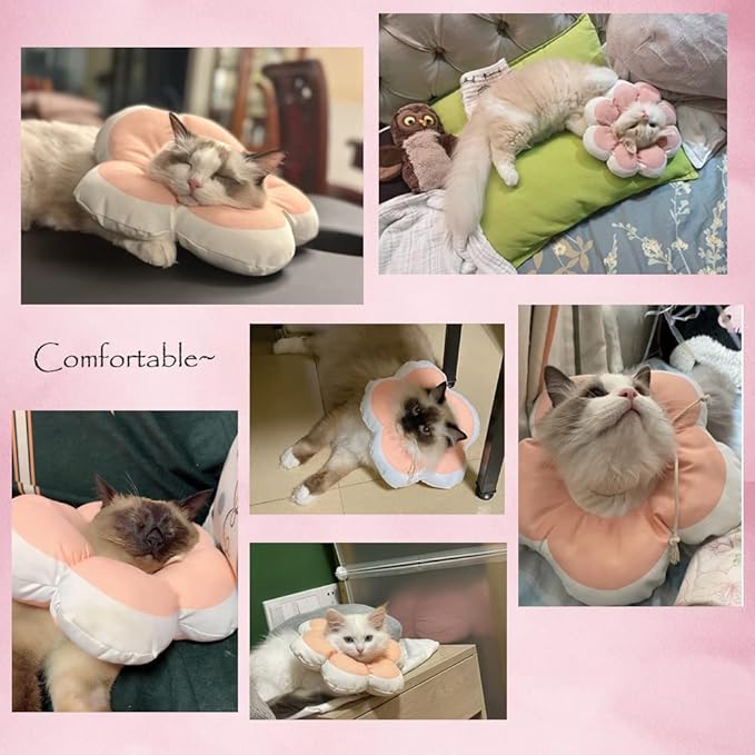 Adjustable Cat Cone Recovery Collar, Dog Cone Alternative After Elizabeth Collar Surgery to Stop Licking Soft Dog Cone, Soft Side Collar for Cats and Dogs (pink flower-waterproof)
