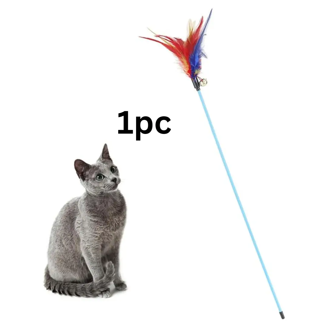 thumbnail image 2 of 5-Pack Cat Feather Teaser Wands With Bells - Interactive Toy For Cats With Colorful Feathers 2 of 10