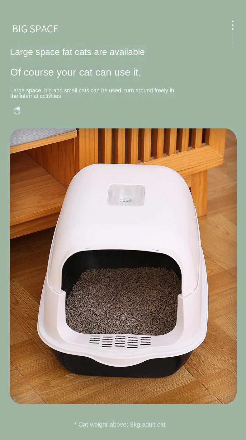 Cat Litter Box Fully Enclosed Cat Toilet with Door Large Cat Litter Pan Cat Potty with Cat Litter Scoop Anti-Splash Kitten House Litter Boxes Pet Supplies 52x34x34cm