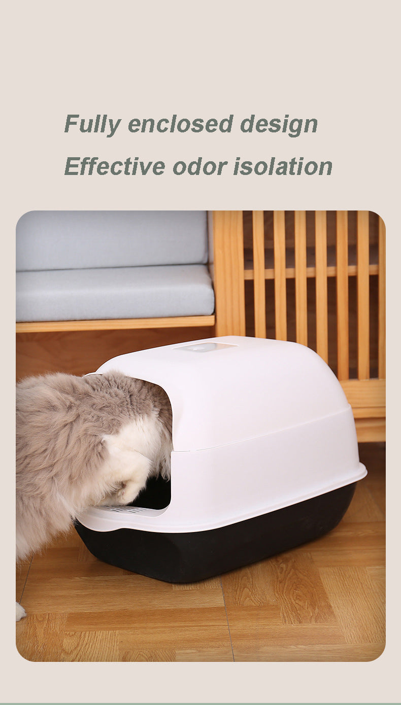 Cat Litter Box Fully Enclosed Cat Toilet with Door Large Cat Litter Pan Cat Potty with Cat Litter Scoop Anti-Splash Kitten House Litter Boxes Pet Supplies 52x34x34cm