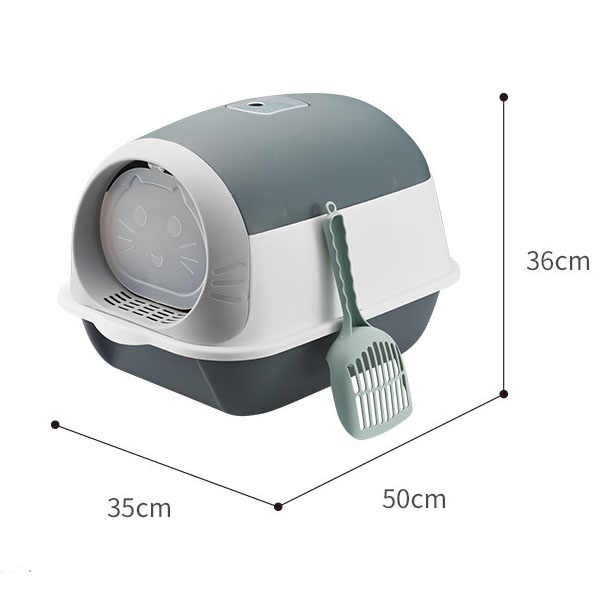 Fully enclosed cat toilet with door Large cat litter box Cat litter box with cat litter scoop and splash proof Cat litter box with deodorizer Pet supplies (Black & White)