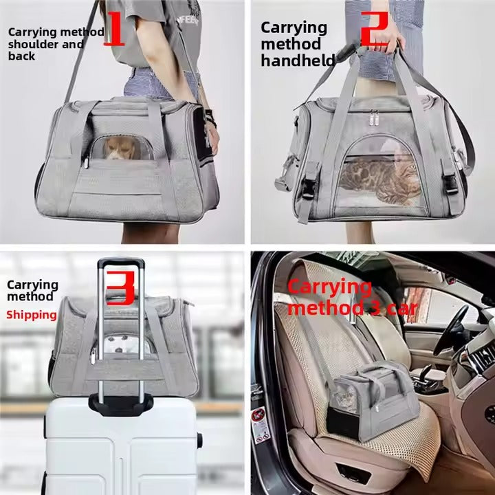 Airline Approved Soft Sided Pet Carrier with Fleece Pad for Cat and Small Dogs, Portable Cozy Travel Pet Bag, Car Seat Safe Carrier (43 * 25 * 28cm, Gray(with Fluff cushion))