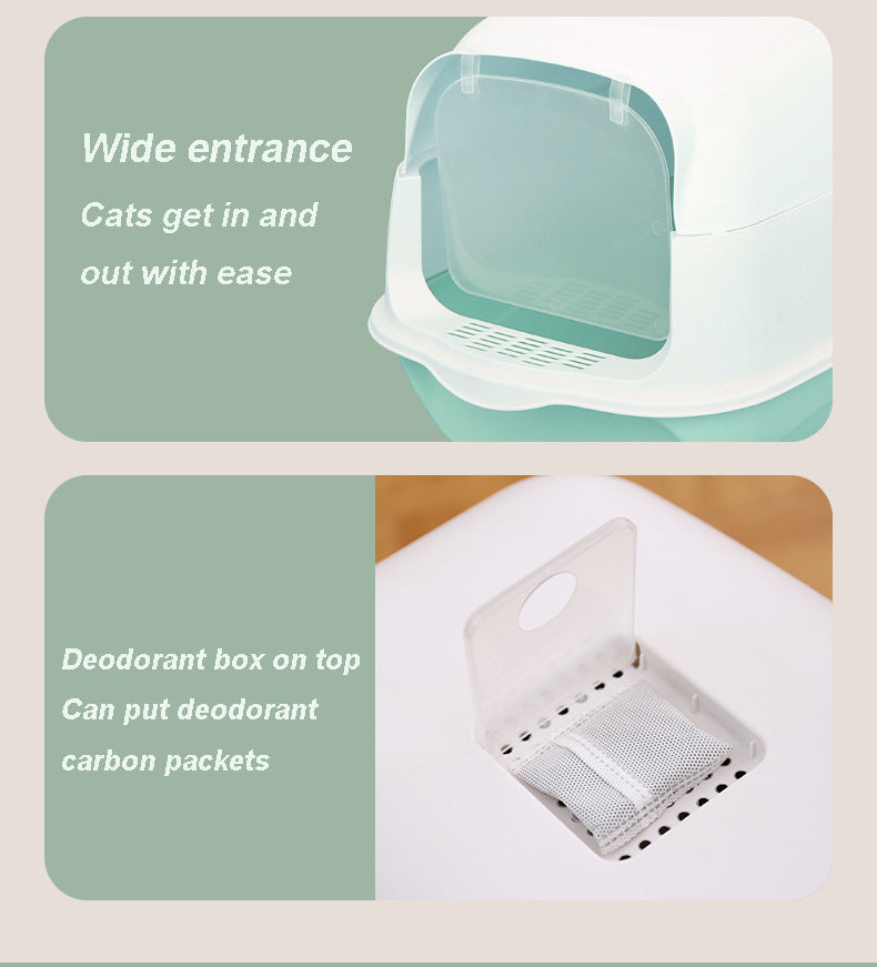 Cat Litter Box Fully Enclosed Cat Toilet with Door Large Cat Litter Pan Cat Potty with Cat Litter Scoop Anti-Splash Kitten House Litter Boxes Pet Supplies 52x34x34cm
