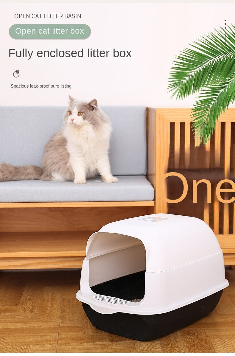 Cat Litter Box Fully Enclosed Cat Toilet with Door Large Cat Litter Pan Cat Potty with Cat Litter Scoop Anti-Splash Kitten House Litter Boxes Pet Supplies 52x34x34cm