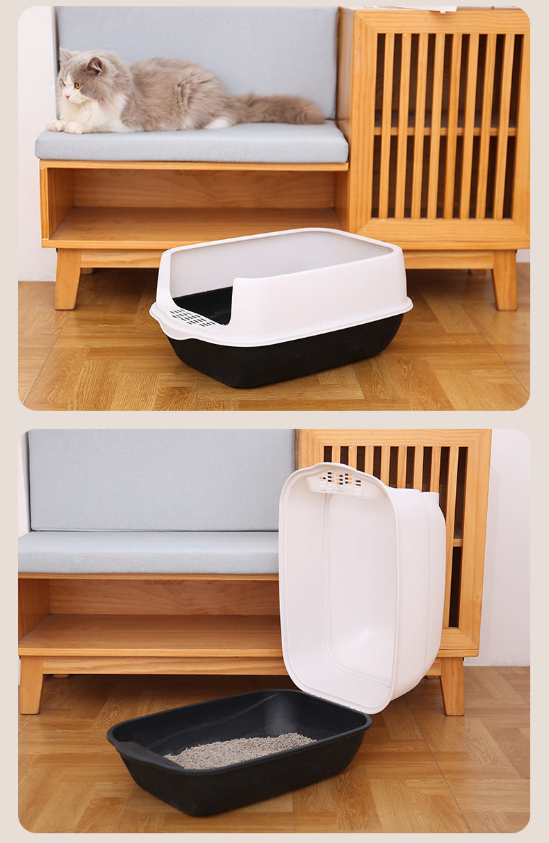 Cat Litter Box Fully Enclosed Cat Toilet with Door Large Cat Litter Pan Cat Potty with Cat Litter Scoop Anti-Splash Kitten House Litter Boxes Pet Supplies 52x34x34cm