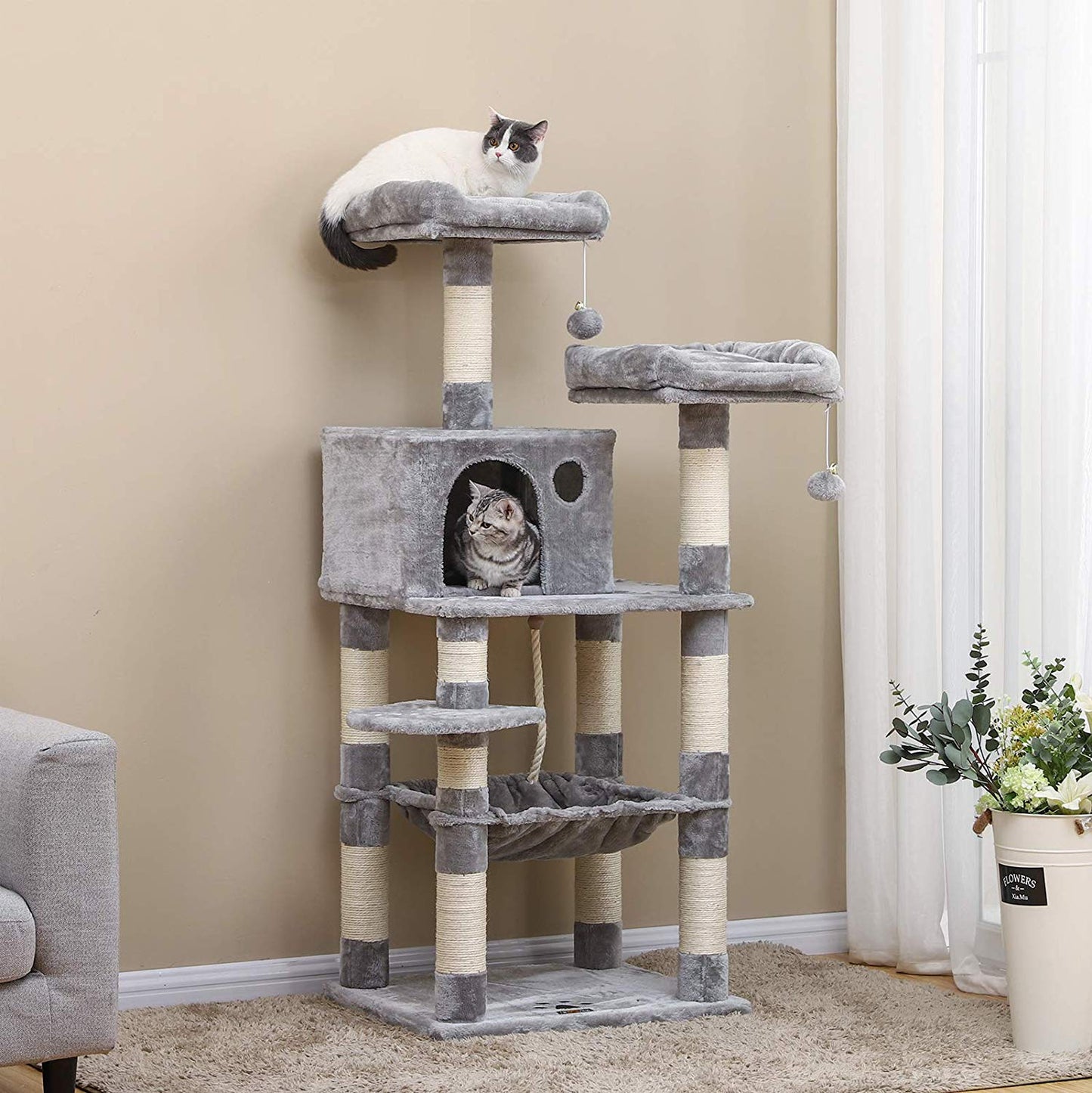 Cat Tree 4 Layers Gray 56L x 45W x 143H Centimeters