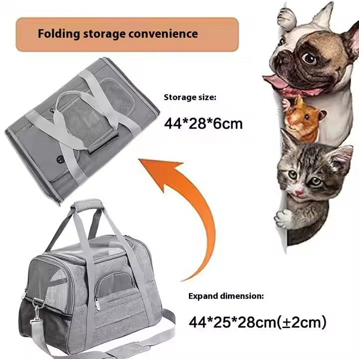 Airline Approved Soft Sided Pet Carrier with Fleece Pad for Cat and Small Dogs, Portable Cozy Travel Pet Bag, Car Seat Safe Carrier (43 * 25 * 28cm, Gray(with Fluff cushion))