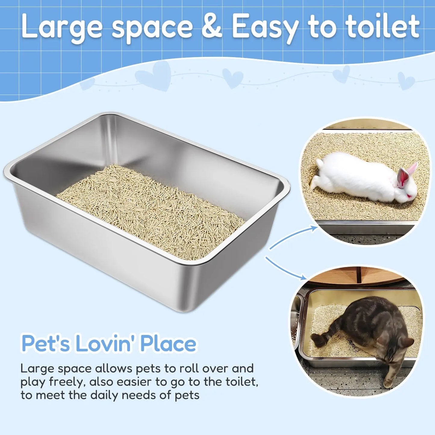 XXXL Cat Litter Box Stainless Steel 60X40X20cm Pets971.com