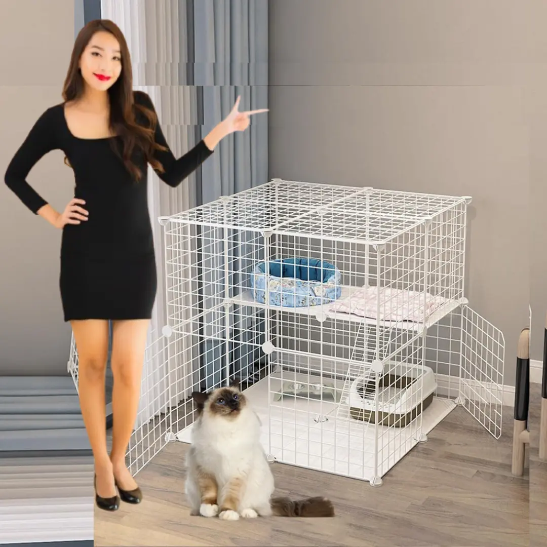 Cat Cage, Detachable Metal DIY Pet Playpen,Portable Collapsible