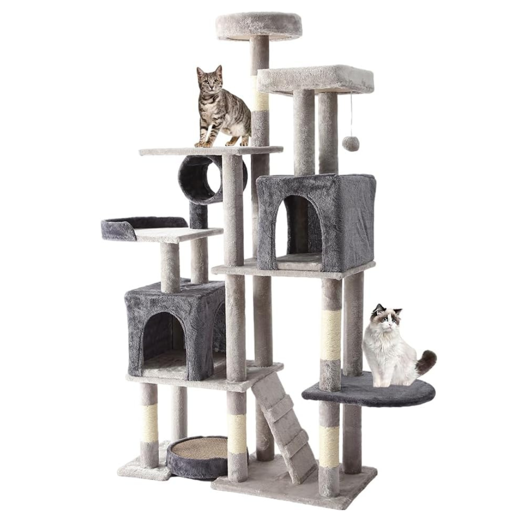 LARGE Cat Tower, Indoor Cat Tree with Sisal Covered Catch Posts and Plush Catch Balls, Suitable for Small and Medium-sized Cats(grey, 90 * 40 * 165)