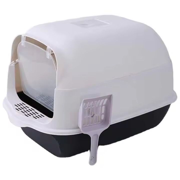 Cat Litter Box Fully Enclosed Cat Toilet with Door Large Cat Litter Pan Cat Potty with Cat Litter Scoop Anti-Splash Kitten House Litter Boxes Pet Supplies 52x34x34cm