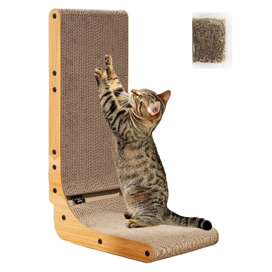 Cat Scratching Board, Indoor Cat Scratching Board with Catnip, Wear-resistant, Protect Furniture from Damage, Suitable for Cats (L Type)