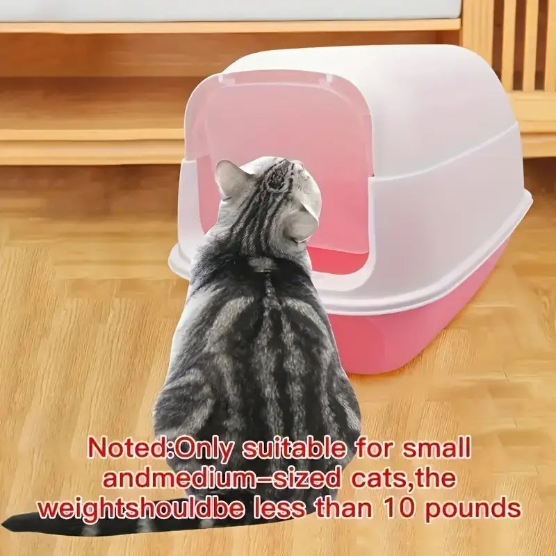 Cat Litter Box Fully Enclosed Cat Toilet with Door Large Cat Litter Pan Cat Potty with Cat Litter Scoop Anti-Splash Kitten House Litter Boxes Pet Supplies 52x34x34cm