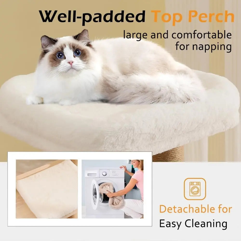Wood Cat Tree for Indoor Cats,Tall Cat Furniture with Natural Sisal Rope Scratching Post, Modern Wooden Cat Tower with Cave, Mat,Stable Pet Playhouse Furniture (5 layers) Pets971.com