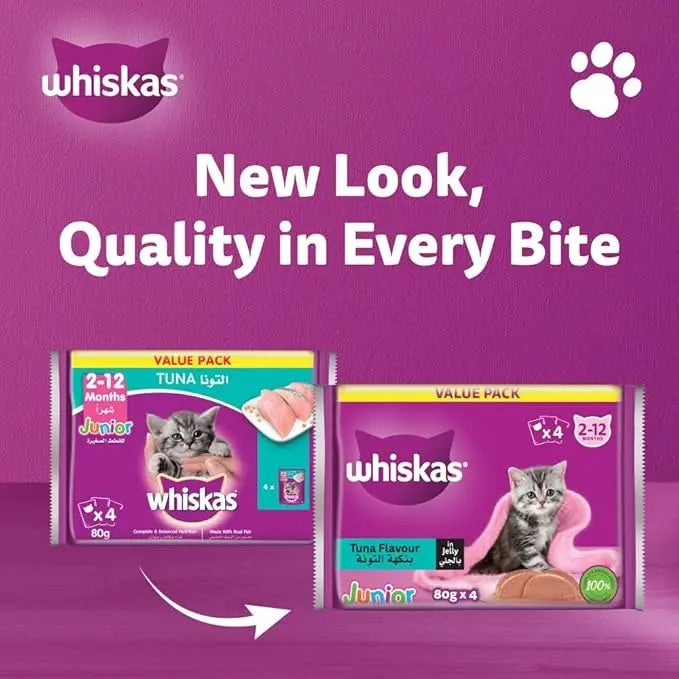 Whiskas Junior Tuna in Jelly, Wet Kitten Food Pack of 1x80g, for Kittens from 2 to 12 months, for a Complete Nutrition Pets971.com