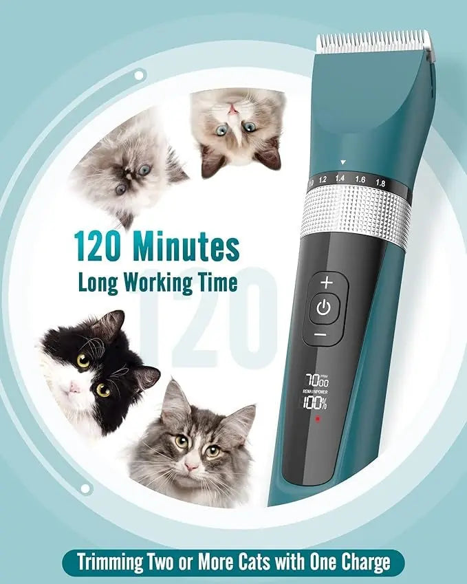 Electric Pet Hair Trimmer Set for Cats & Dogs – 5-Speed Motor, Low-Noise Grooming Clippers, Ceramic Blade, Waterproof, Rechargeable with LCD Display Pets971.com