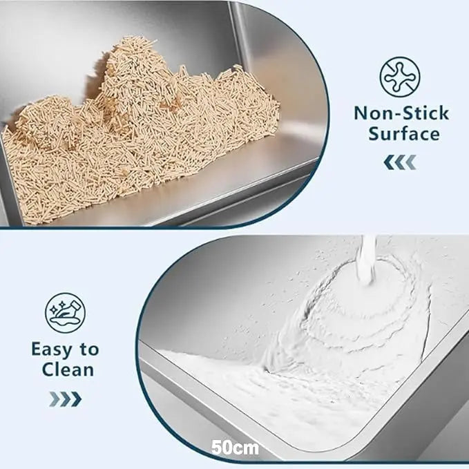 Stainless Steel Cat Litter Box with High Sides,Anti-Splashing Large Cat Litter Box with Cat Litter Scoop,Non-Sticky Metal Litter Box,Anti-Leakage Big,Non-Stick Pets971.com