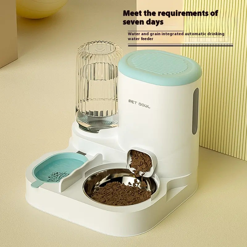 2-in-1 Pet Food and Water Dispenser for Cats and Dogs – 2L Food Feeder & 1L Water Dispenser, BPA-Free Plastic with Removable Stainless Steel Bowl, 27x27x24cm Pets971.com