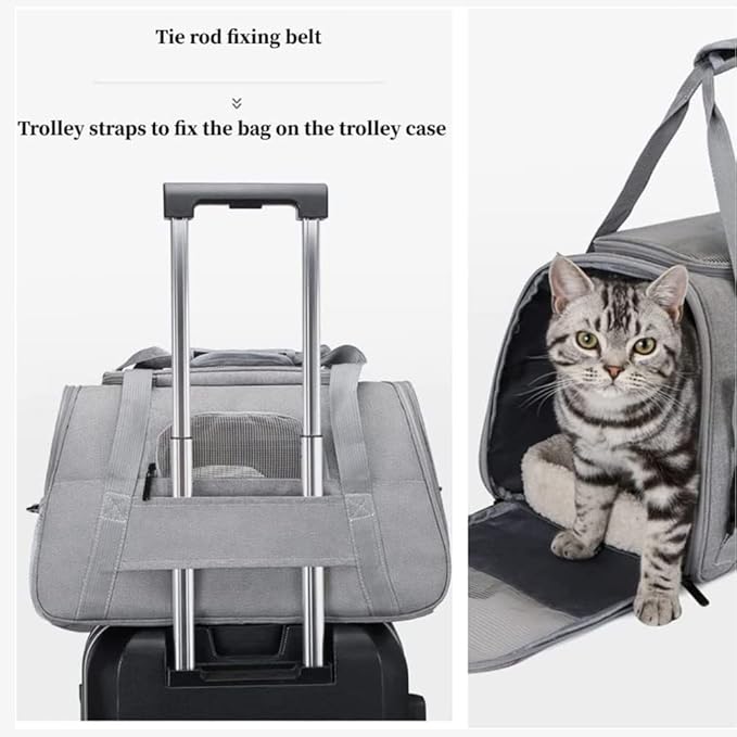 Airline Approved Soft Sided Pet Carrier with Fleece Pad for Cat and Small Dogs, Portable Cozy Travel Pet Bag, Car Seat Safe Carrier (43 * 25 * 28cm, Gray(with Fluff cushion))