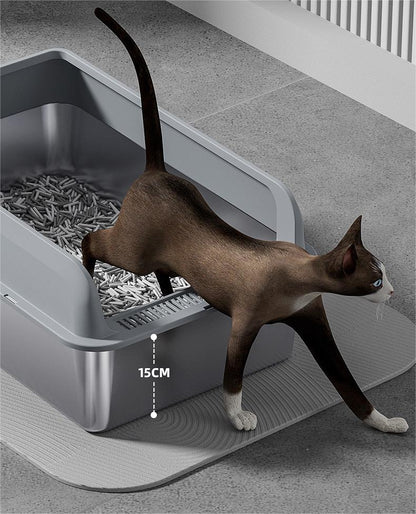 Large Cat Litter Box Stainless Steel with Scoop and Anti-Splash Cover 60x40x25cm