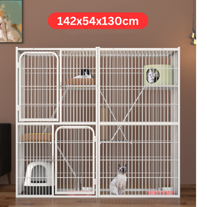 55inches Cat Cage, Bottomless Size 142x54x130cm, Three-Story Cage, Bottom Open Cat Pen