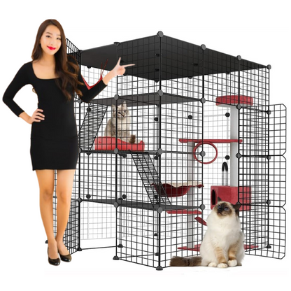 Cat Cage Indoor, Detachable Metal DIY Pet Playpen,Portable Collapsible Pet Cat Cage Enclosure for Small and Medium Pets (146 * 111 * 111cm, black)