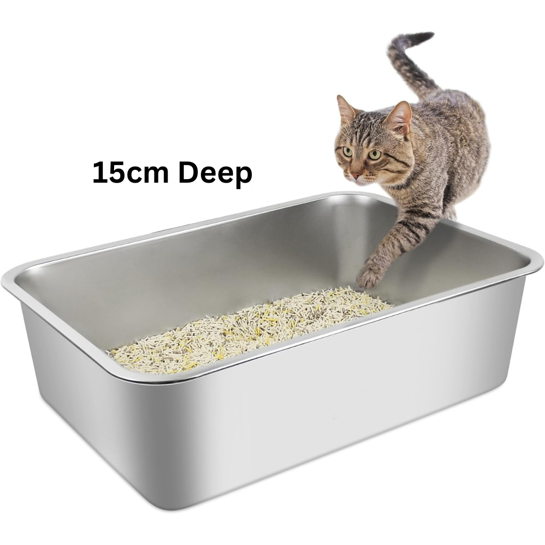 XXL Cat Litter Box Stainless Steel 60X40X15cm