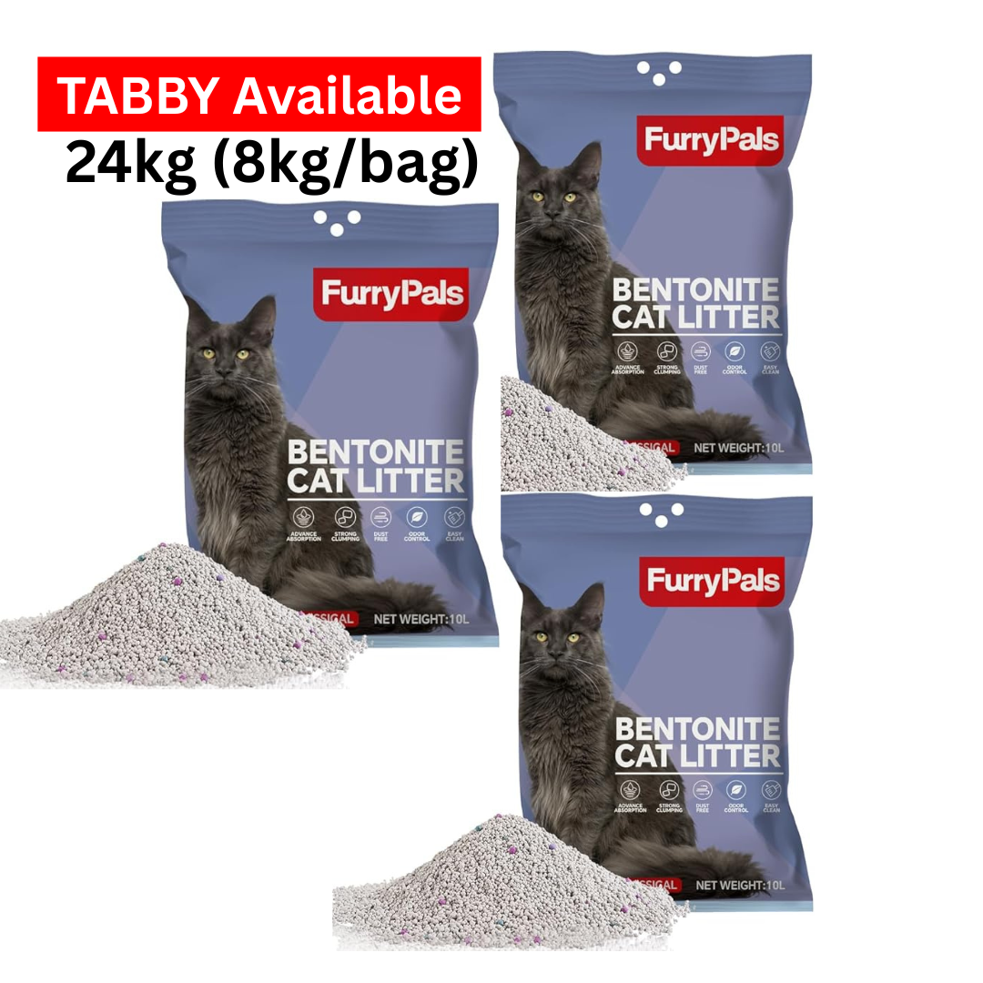 Bentonite Cat Litter 24kg (10Lx3bags, 8kg/bag), Baby Fragrance,99% Dust-Free, Low Tracking, Quick Clumping,Superior Odor Control,Non-Stick Formula,Easy to Clean