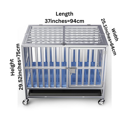 37" Stainless Steel Dog Cage Foldable Size 94x64x75cm for MEDIUM or Small Dogs