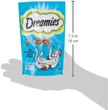 Dreamies Cat Treats with Savoury Salmon, 60g Cat Treats, Crunchy on the Outside, Soft on the Inside Salmon Cat Treat