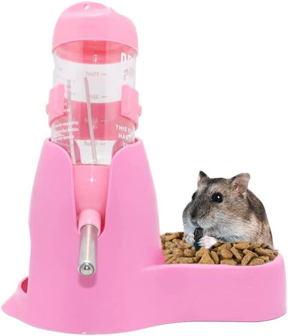 زجاجة مياه معلقة 3 في 1 للهامستر، زجاجة شرب أوتوماتيكية للحيوانات الأليفة الصغيرة مع حاوية طعام، كرة معلقة لمنع تسرب المياه، للهامستر والفئران وخنازير غينيا والأرانب 