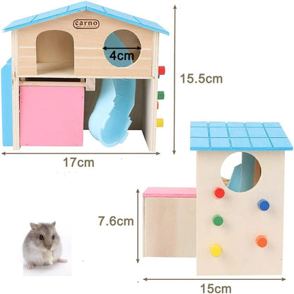 Hamster Hideout with Funny Climbing Ladder,Pet Small Animal House,Deluxe Two Layers Wooden Hut Play Toys,Hamster Accessories for Cage,Hamster Hut