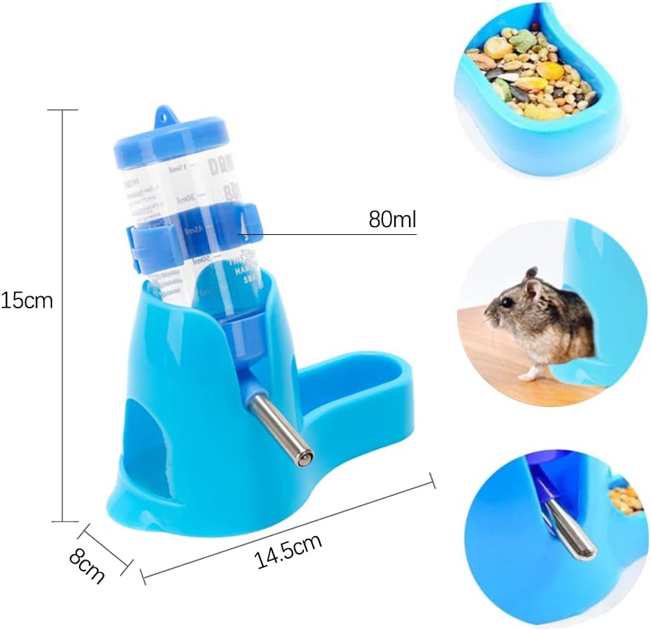 زجاجة مياه معلقة 3 في 1 للهامستر، زجاجة شرب أوتوماتيكية للحيوانات الأليفة الصغيرة مع حاوية طعام، كرة معلقة لمنع تسرب المياه، للهامستر والفئران وخنازير غينيا والأرانب 
