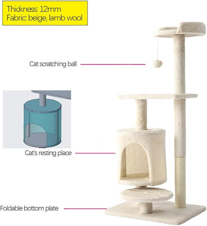 Cat Tree, Cat Tower with sisal covered catch posts and plush catch balls, suitable for small and medium-sized cats, Beige, 50 * 40 * 110（No hammock）