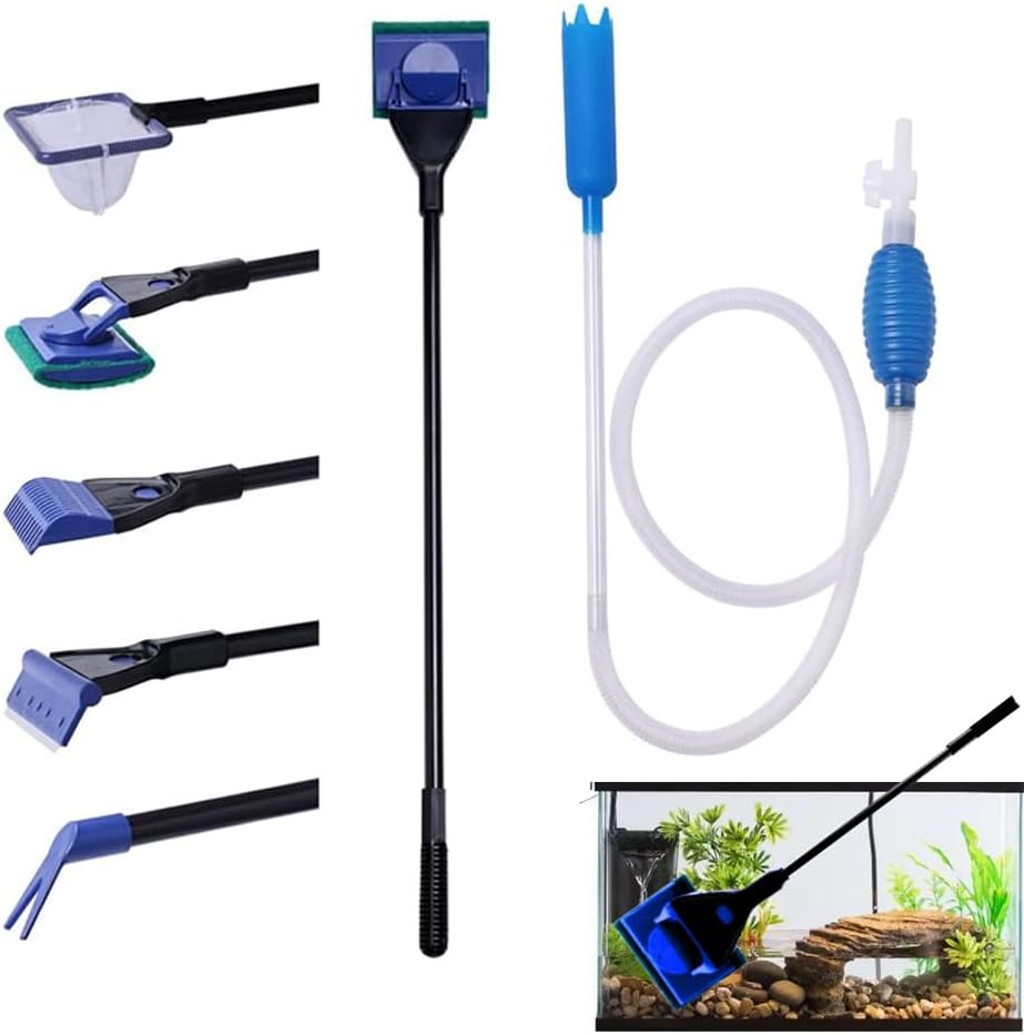 Aquarium Fish Tank Cleaning Kit,5 in 1 Aquarium Cleaning Kit,Manual Siphon Pump Drainage Cleaning Kit,Sand Cleaning Algae Scraper