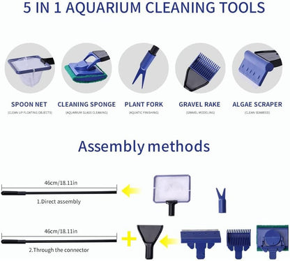 Aquarium Fish Tank Cleaning Kit,5 in 1 Aquarium Cleaning Kit,Manual Siphon Pump Drainage Cleaning Kit,Sand Cleaning Algae Scraper