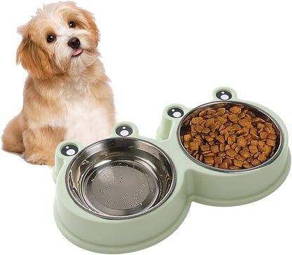 Cat Food and Water Bowl Set,Dog Food Bowl,Non Slip Cat Bowl,Big Eyed Frog Cartoon Design,Suitable for Small Medium Dog and Cat