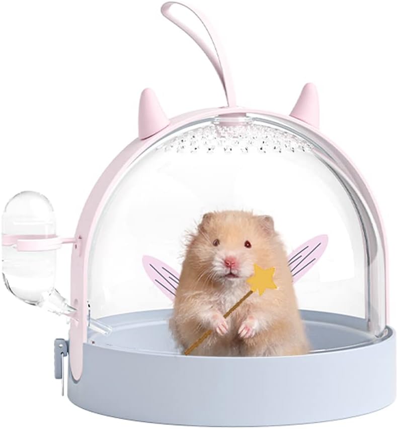 حامل الهامستر، قفص سفر مريح للهامستر مع زجاجة مياه سعة 60 مل، قفص حمل للسفر في الهواء الطلق مناسب للهامستر القزم وخنزير غينيا وموطن الحيوانات الصغيرة 