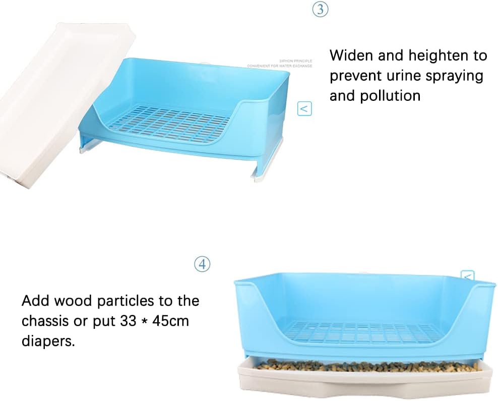 صندوق قمامة كبير للأرانب، مرحاض زاوية مع أدراج، مجموعة تنظيف للأرانب، خنازير غينيا البالغة، الجولدن، النمس والحيوانات الأليفة الصغيرة الأخرى (أزرق (41 * 30 * 16) 