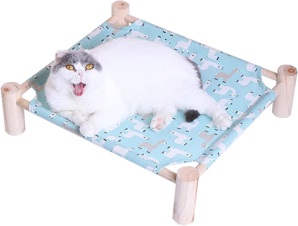 Cat Hammock Bed,Wooden Cat Hammock Elevated Bed,Solid Wooden Removable Washable,Suitable for Cats and Small Dogs