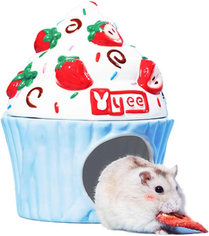 مخبأ سيراميك كبير جدًا للهامستر، موئل هامستر بارد في الصيف، سرير بارد، ملحقات هامستر، كهف منزل مضاد للعض للفئران 