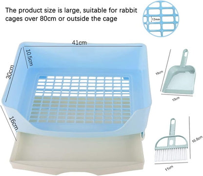 صندوق قمامة كبير للأرانب، مرحاض زاوية مع أدراج، مجموعة تنظيف للأرانب، خنازير غينيا البالغة، الجولدن، النمس والحيوانات الأليفة الصغيرة الأخرى (أزرق (41 * 30 * 16) 