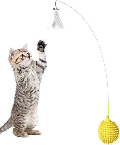 Cat Feather Toys,Cat Wand Toy with Powerful Suction Cup,Interactive Cat Toy Detachable Feather Replacements with Bell for Indoor Cats