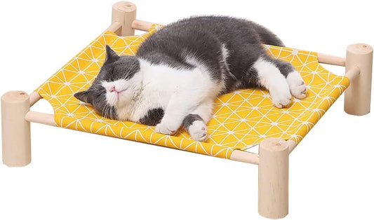 Cat Hammock Bed,Wooden Cat Hammock Elevated Bed,Solid Wooden Removable Washable,Suitable for Cats and Small Dogs